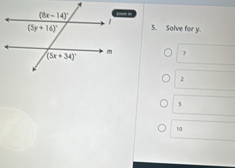 Solve for y.
7
2
5
10