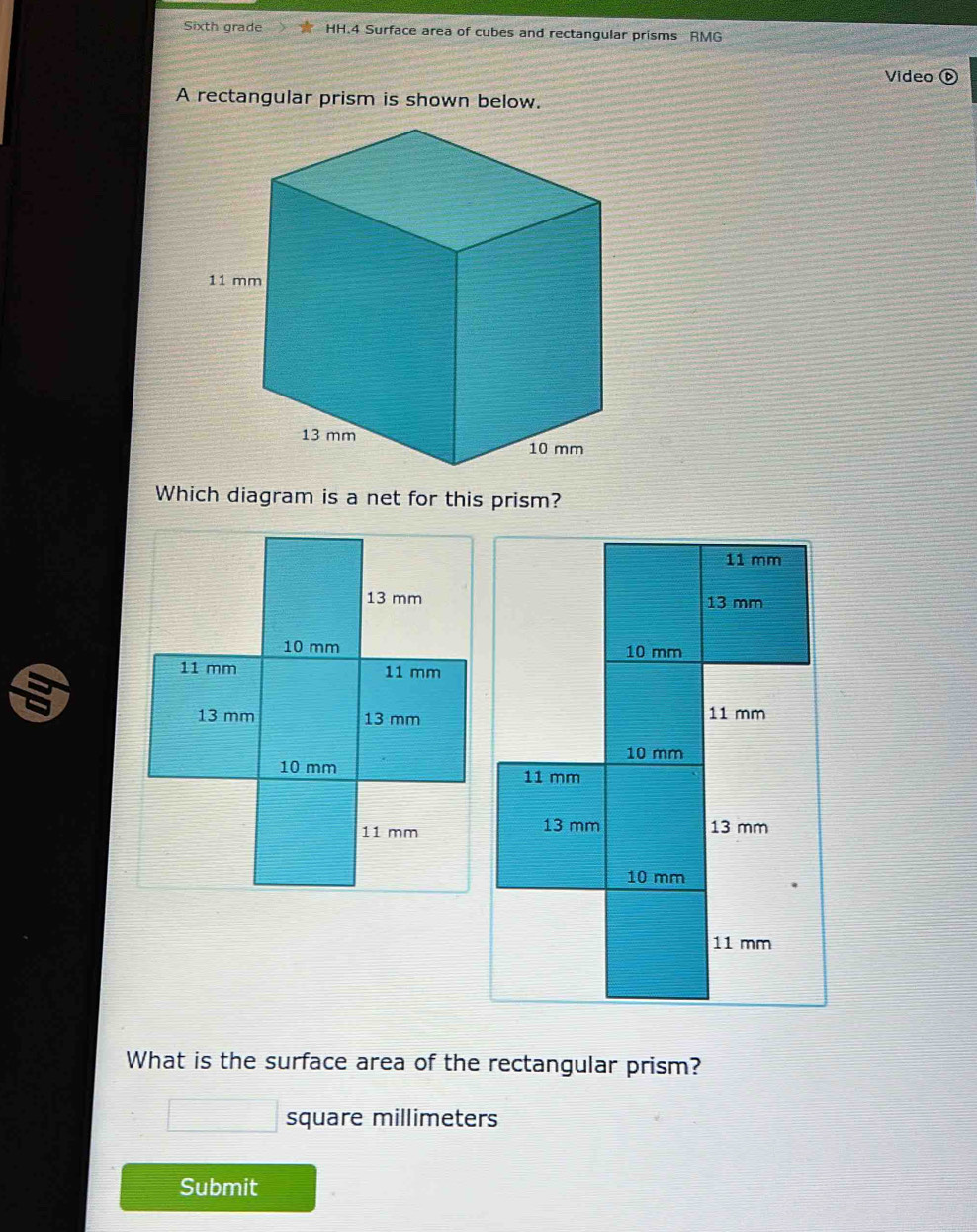 Solved: Sixth grade HH.4 Surface area of cubes and rectangular prisms ...