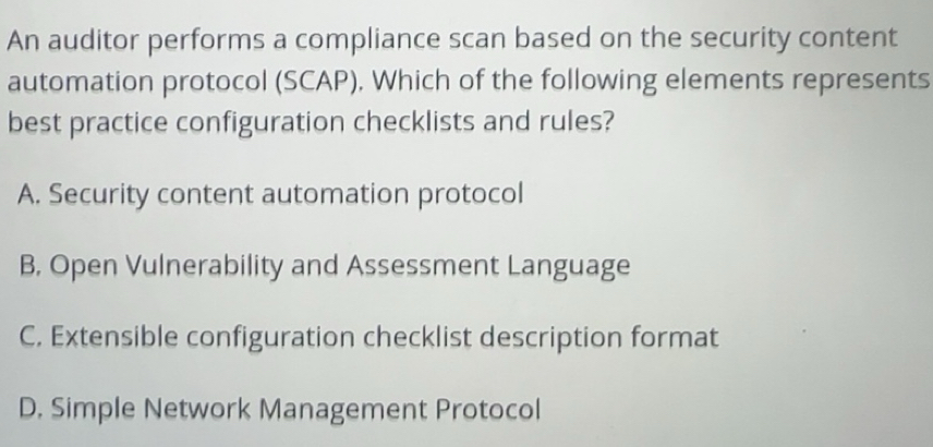 Solved: An auditor performs a compliance scan based on the security ...
