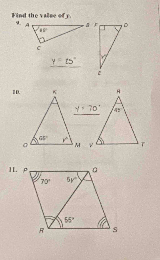 Find the value of y.
9.
_
10.
 
I1.