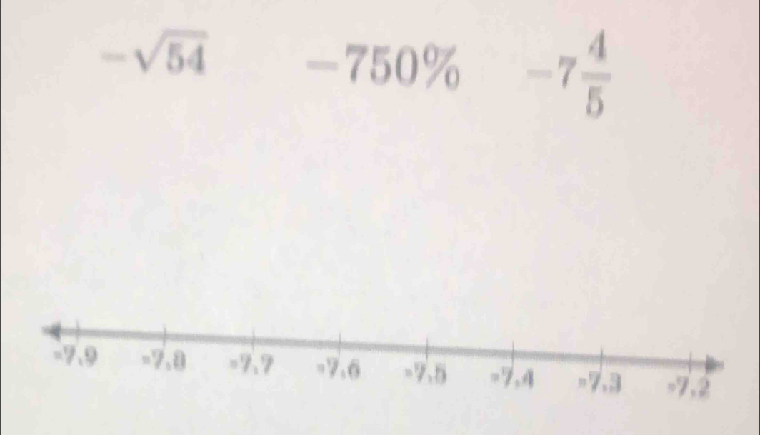 -sqrt(54) < <tex>750% -7 4/5 