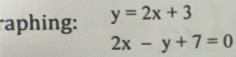 raphing:
y=2x+3
2x-y+7=0