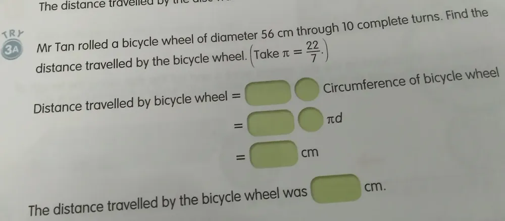 Solved: The distance travelled by t 3A Mr Tan rolled a bicycle wheel of ...