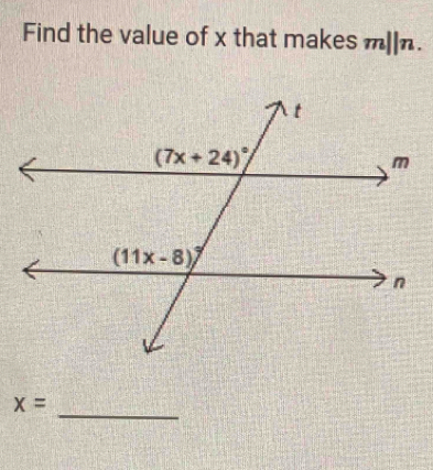 Find the value of x that makes m||n
_
x=