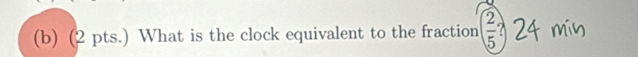 (2 pts.) What is the clock equivalent to the fraction  2/5 