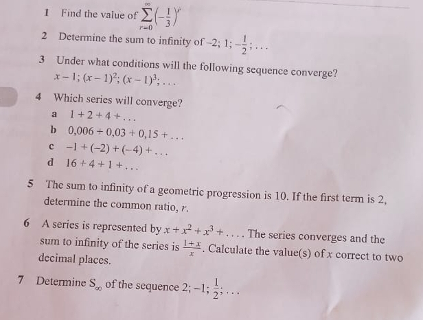 Gelöst:Find the value of sumlimits _(r=0)^(∈fty)(- 1/3 )^r 2 Determine ...