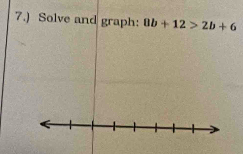 7.) Solve and graph: 8b+12>2b+6