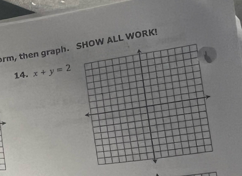 rm, then graph. W ALL WORK! 
14. x+y=2