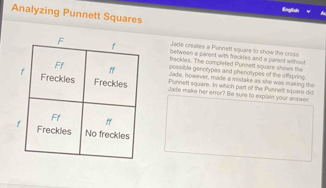 Solved: English Au Analyzing Punnett Squares Jade creates a Punnett ...