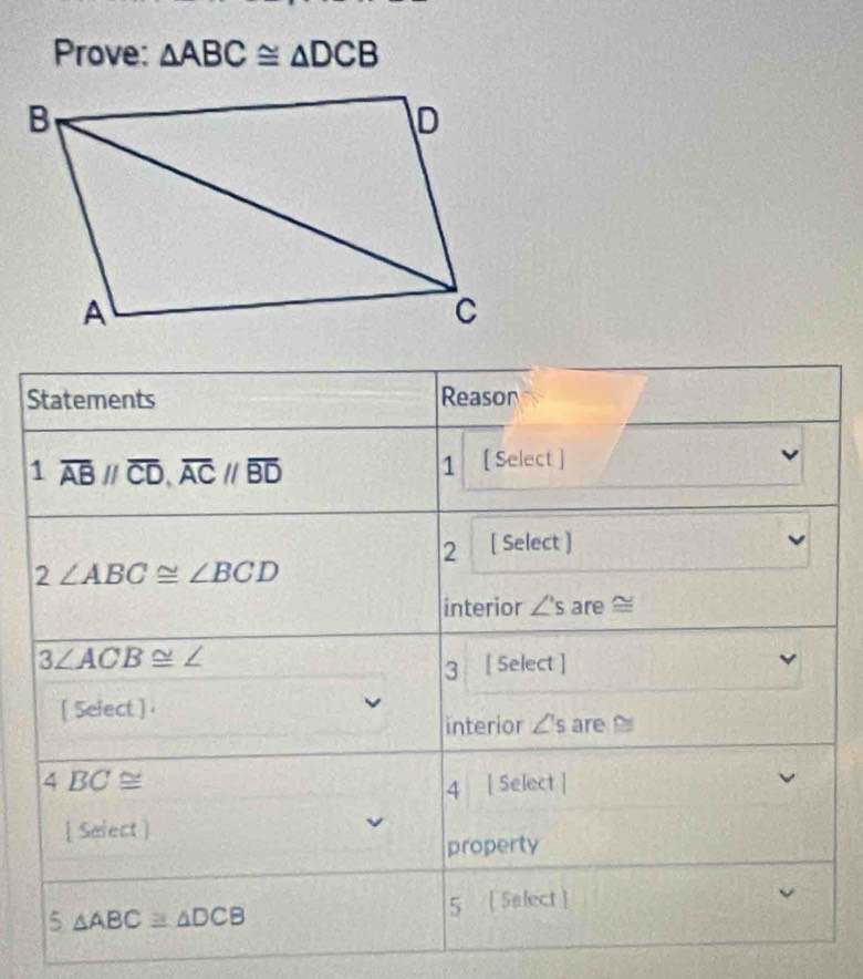 Prove: △ ABC≌ △ DCB
S