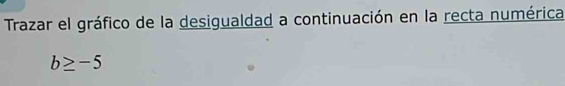Trazar el gráfico de la desigualdad a continuación en la recta numérica
b≥ -5