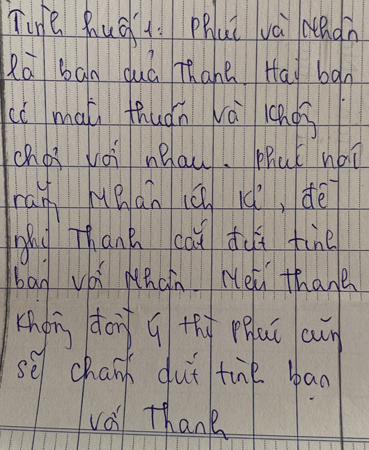 Tune huǒ lì Phuǐ và (thàn 
Ra ban duá thane Hai ban 
cc mai thuàn và lchog 
choi voi nhau. Phat nou 
ran héàn i lá, dè 
Mu Thane cai dui fine 
bad voi Nhain Nel thane 
Khàn donqthù puú aun 
se chair dut tine ban 
voll thank