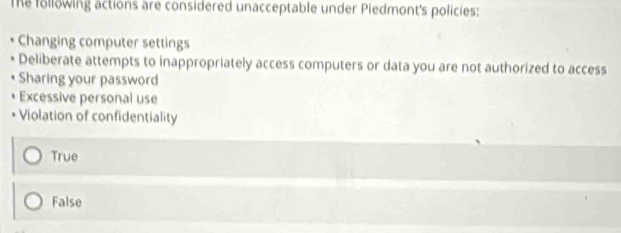 Solved: The following actions are considered unacceptable under ...