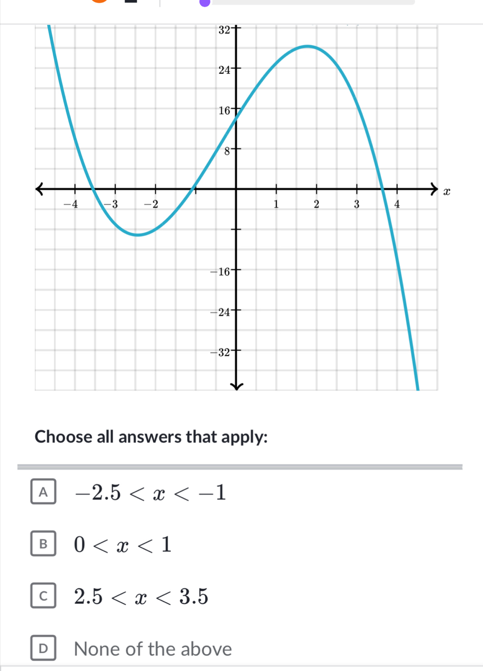 Choose all answers that apply:
A -2.5
B 0
C 2.5
D None of the above