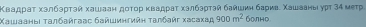 Κвадраτ хэлбэрτэй хашаан доτор κвадраτ хзлбэρτэй байшиη барив. Χашааны урт 34 метр 
Χашааныι ταлбαйгaаς байшинεийη ταлбαйг хасахад 900m^2 болно