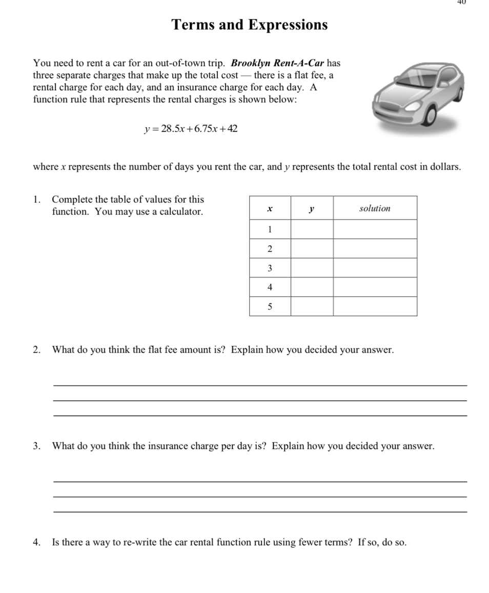 Terms and Expressions You need to rent a car for an out-of-town trip ...