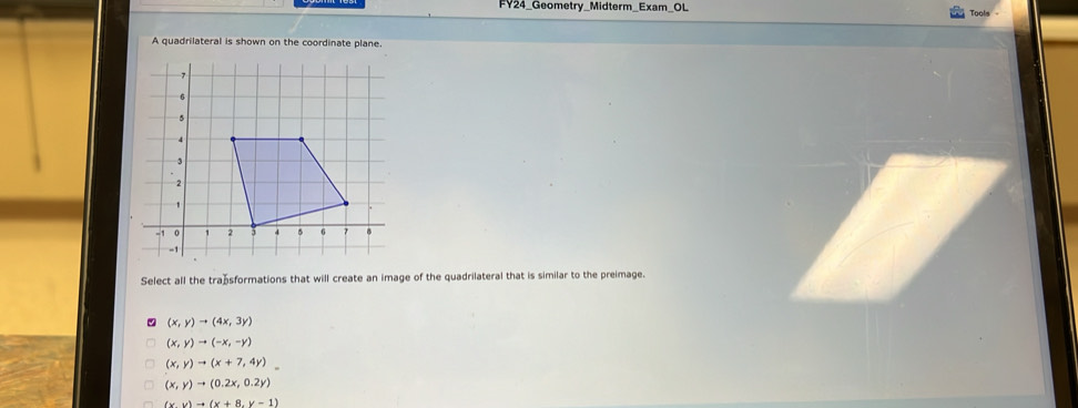 Solved: FY24_Geometry_Midterm_Exam_OL Tools - A quadrilateral is shown ...