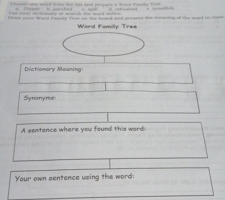 Solved: Choose one word from the list and prepare a Word Family Tree. a ...