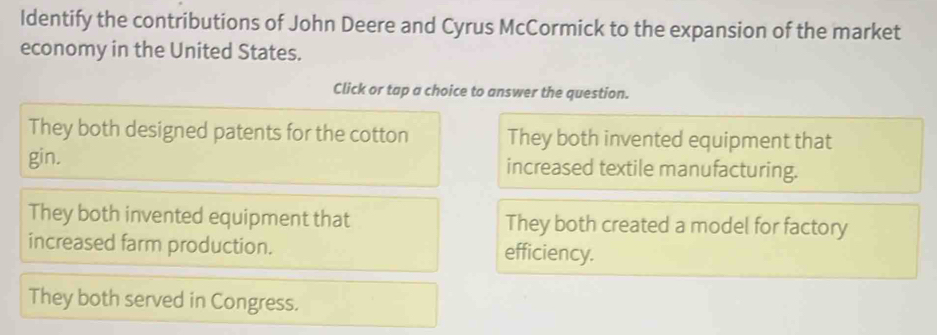 Solved: Identify the contributions of John Deere and Cyrus McCormick to ...