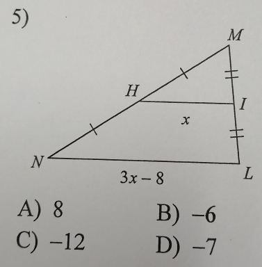 A) 8 B) -6
C) -12 D) -7