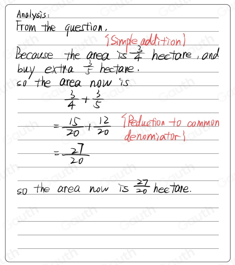 Solved: A garden has an area of 3/4 hectare. The owner buys an extra 3/ ...