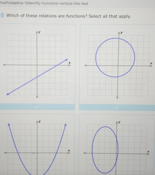 math/algebra-1/identify-functions-vertical-line-test 
) Which of these relations are functions? Select all that apply.
x