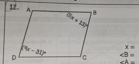 x=
∠ B=
∠ A=