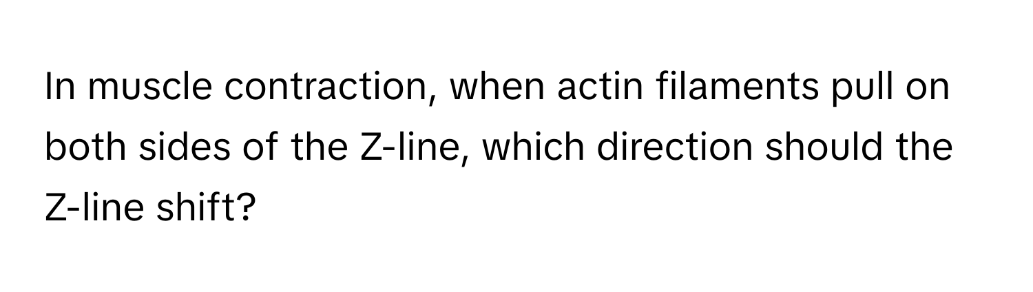 In muscle contraction, when actin filaments pull on both sides of the Z-line, which direction should the Z-line shift?