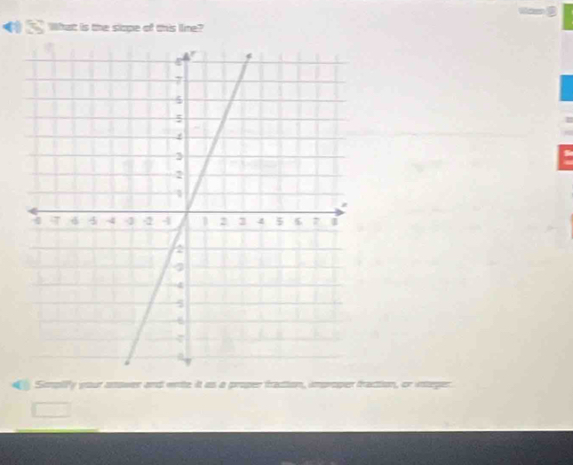 What is the slope of this line? 
€ Simpiiy your anower and write it as a proper fracion, improper fraction, or integer