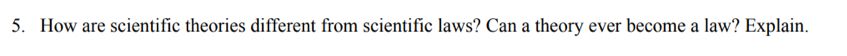 How are scientific theories different from scientific laws? Can a theory ever become a law? Explain.