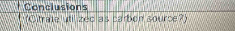 Conclusions 
(Citrate utilized as carbon source?)