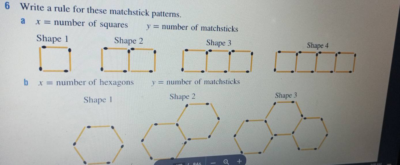 Solved: Write a rule for these matchstick patterns. a x= number of ...