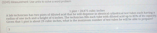 تم الحل:(S245) Measurement: Use units to solve a word problem 1pint=28. ...
