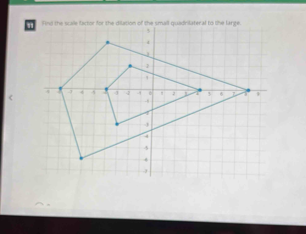 Find the scale factor for the dilation of the small quadrilateral to t