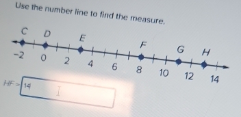 Use the number line to find the measure.
HF=14