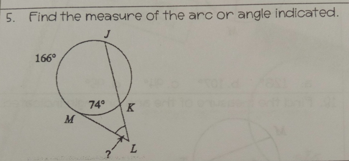 Find the measure of the arc or angle indicated.
?