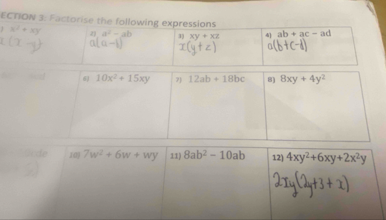 ECTION 3: Factorise the 
