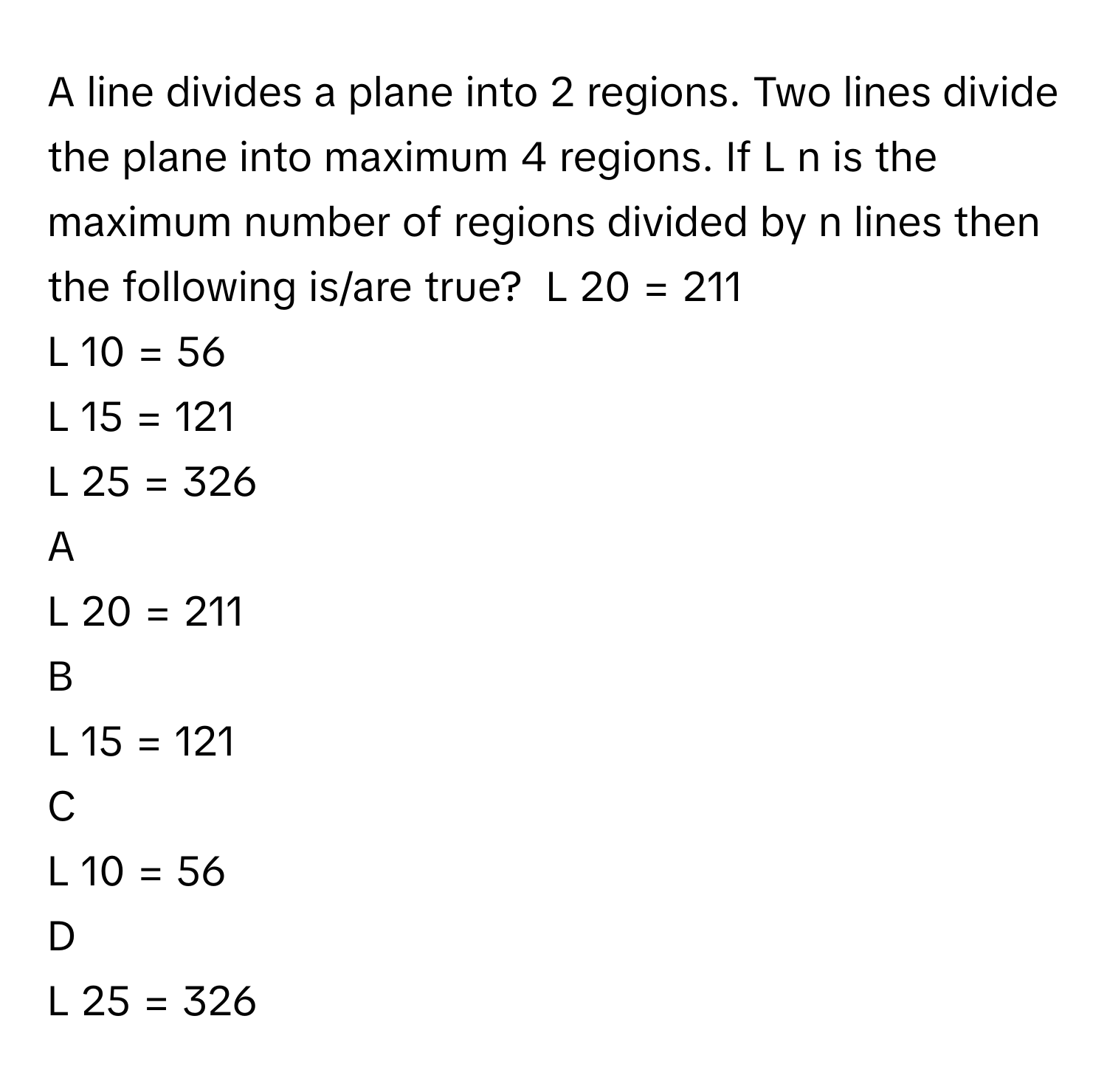 Solved: A line divides a plane into 2 regions. Two lines divide the ...