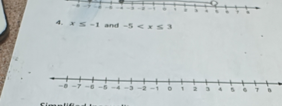 x≤ -1 and -5 x≤ 3