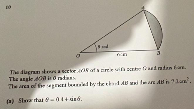 Solved: The diagram shows a sector AOB of a circle with centre O and ...