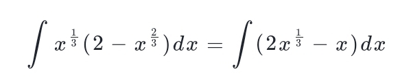 ∈t x^(frac 1)3(2-x^(frac 2)3)dx=∈t (2x^(frac 1)3-x)dx