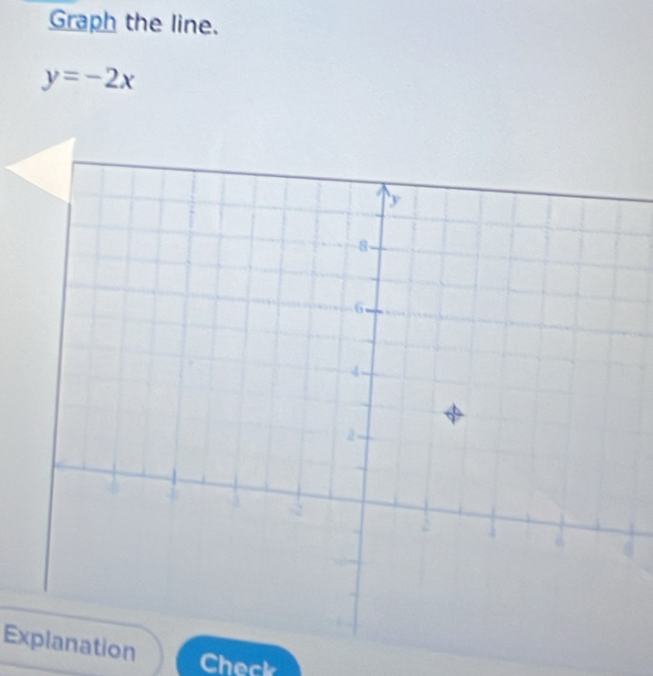 Graph the line.
y=-2x
Explanation 
Check