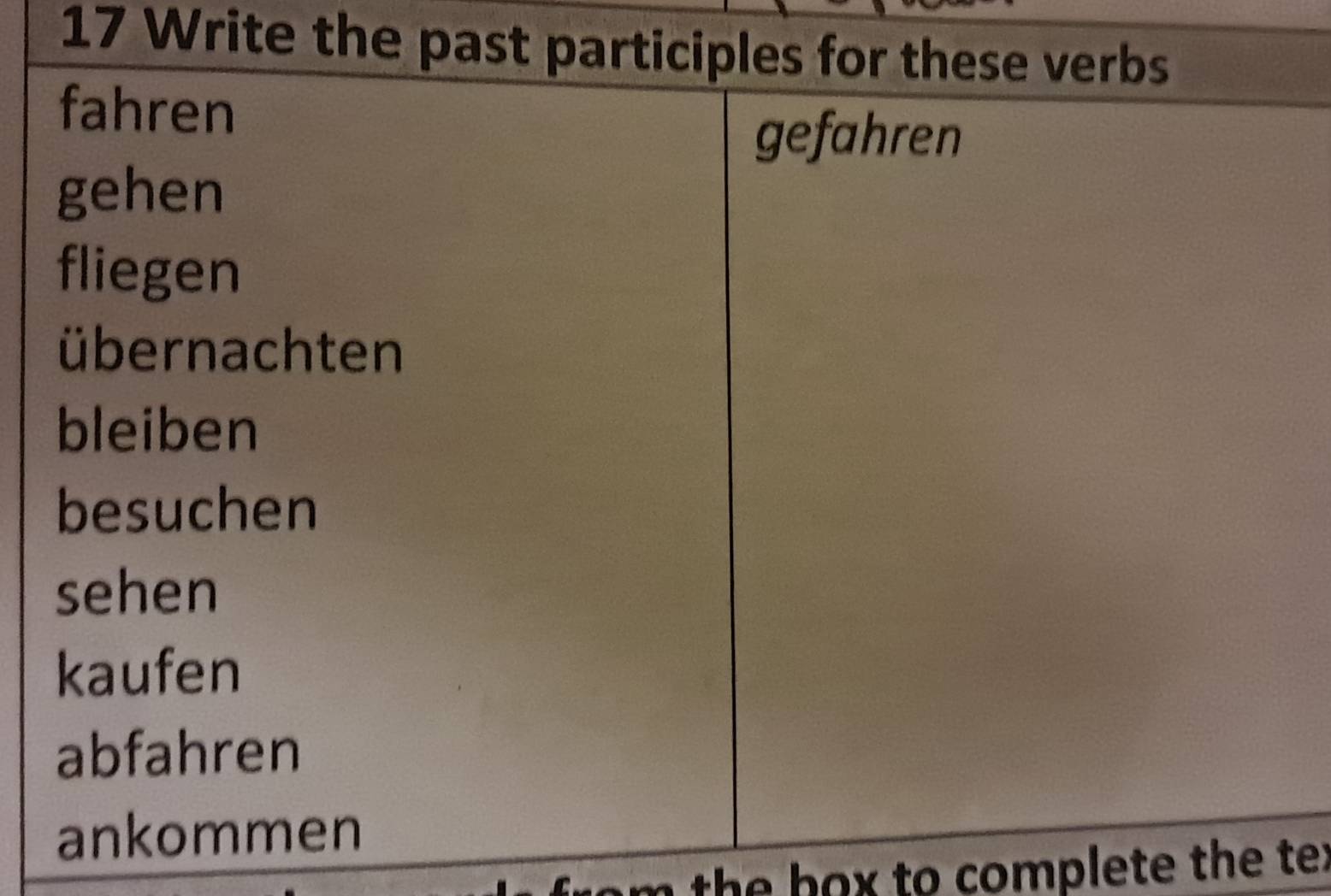 Write the pa 
m the box to complete the ter