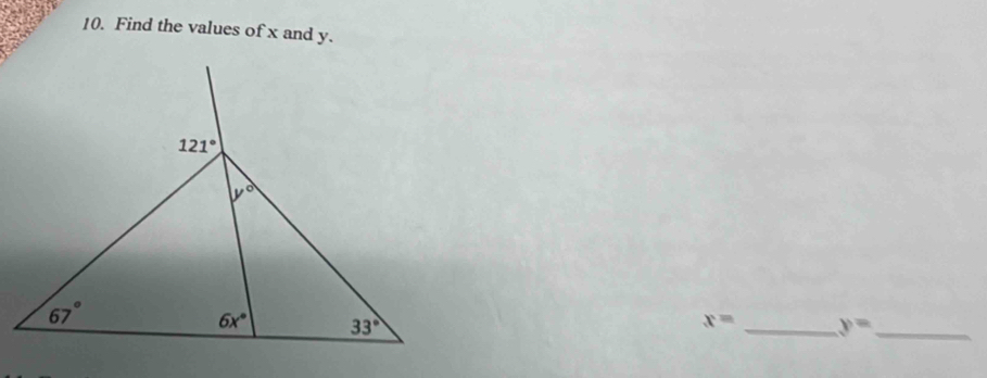 Find the values of x and y.
x= _ y= _