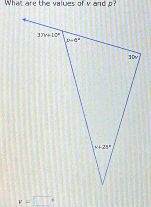 What are the values of v and p?
v=□°