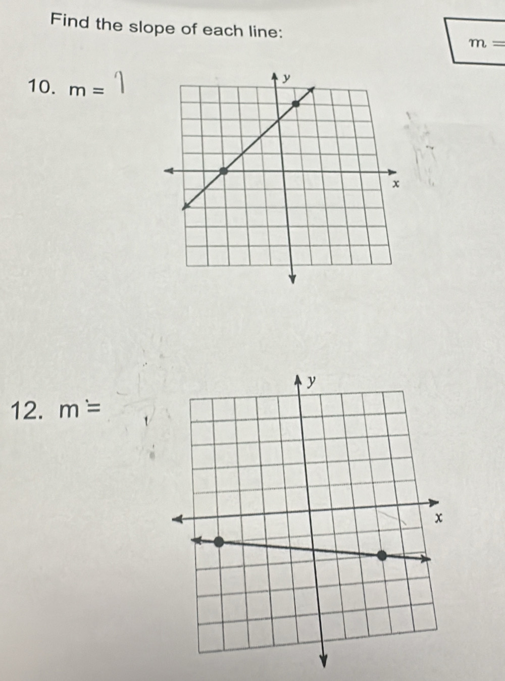 Find the slope of each line:
m=
10. m=
12. m=