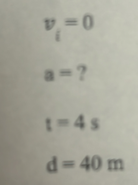 nu _i=0
a= ?
t=4s
d=40m