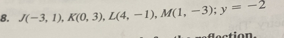 J(-3,1), K(0,3), L(4,-1), M(1,-3); y=-2
tion