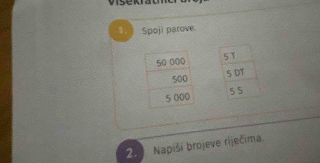 Spoji parove. 



2. Napiši brojeve riječima.