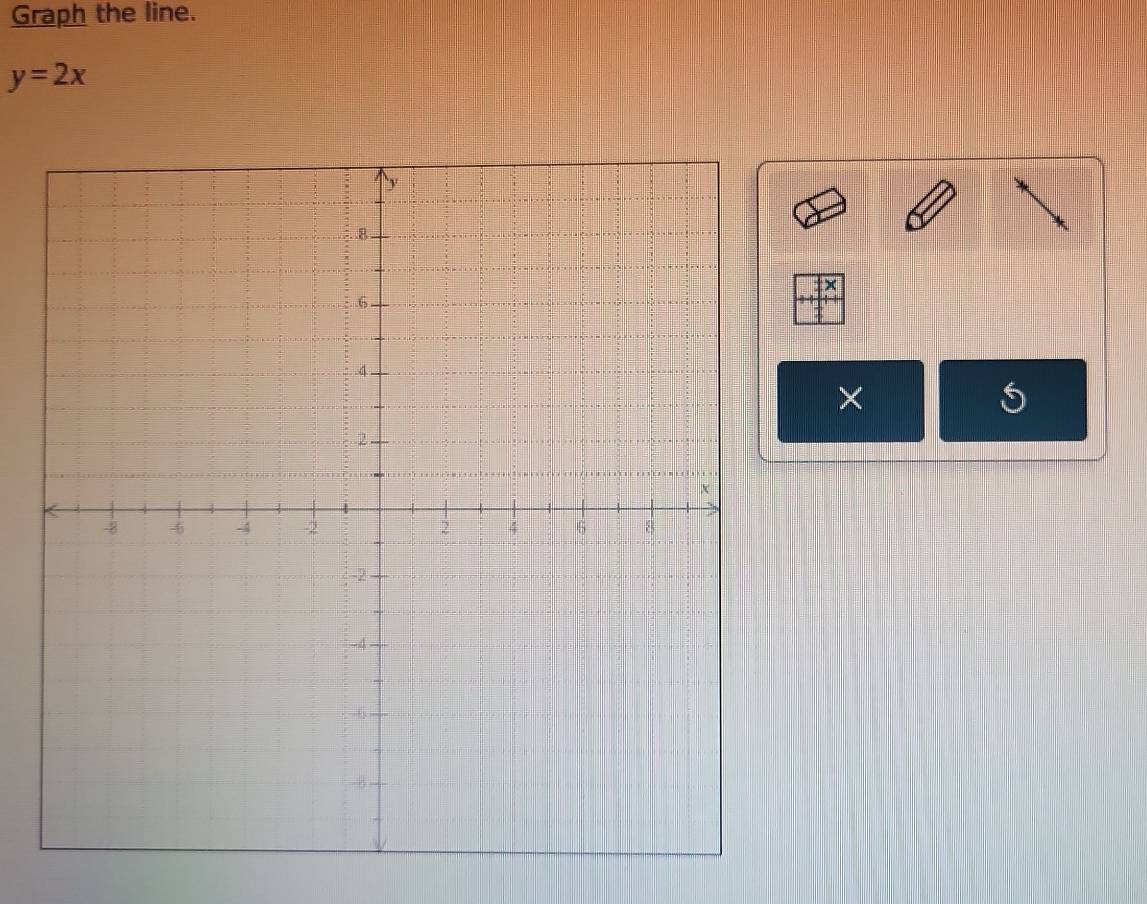 Graph the line.
y=2x
:× 
×